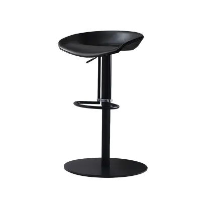 Modern Black Leather Swivel Adjustable Bar Stool Image - 12