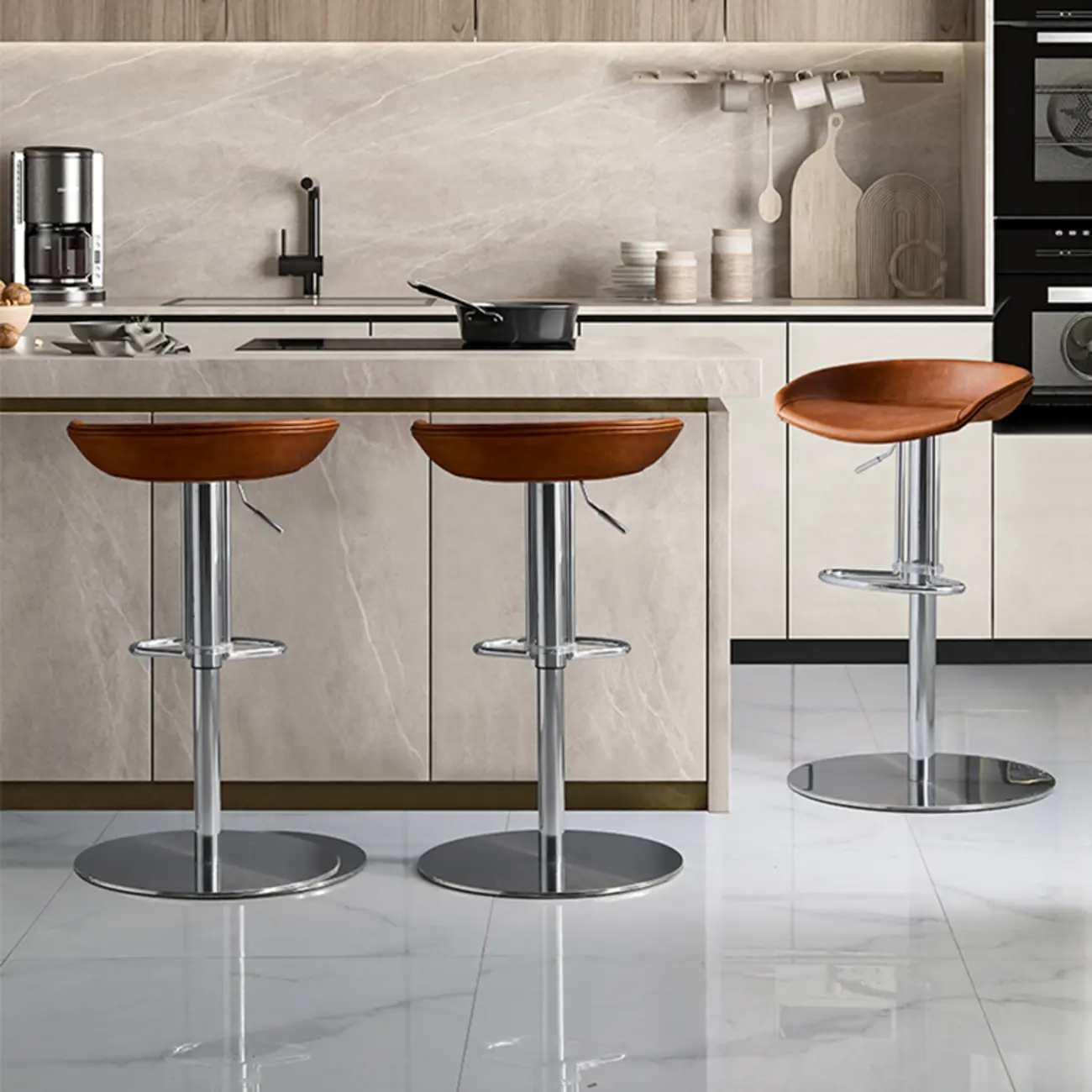 Modern Black Leather Swivel Adjustable Bar Stool Image - 6 | homeyfad