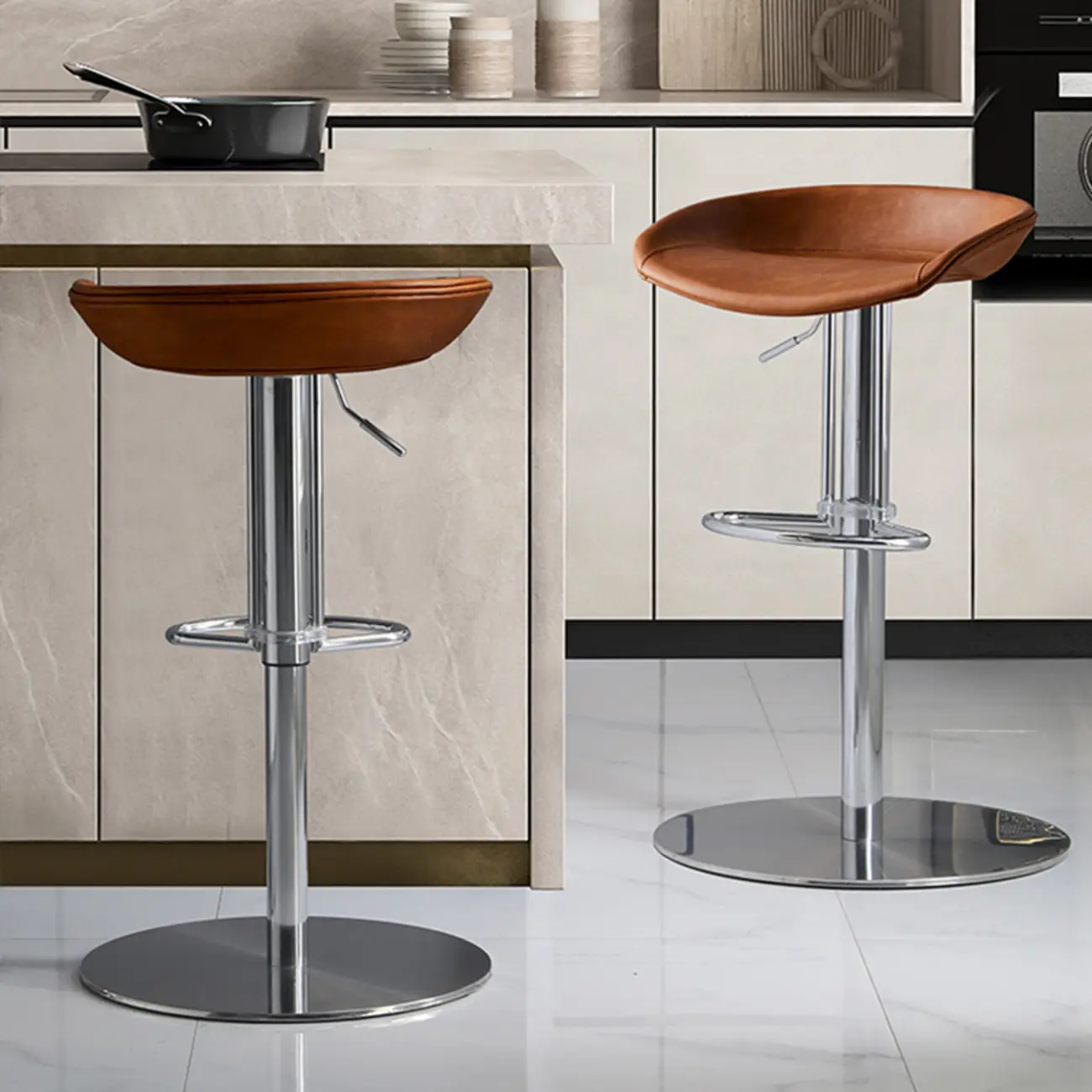 Modern Black Leather Swivel Adjustable Bar Stool Image - 4 | homeyfad
