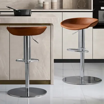 Modern Black Leather Swivel Adjustable Bar Stool Image - 4