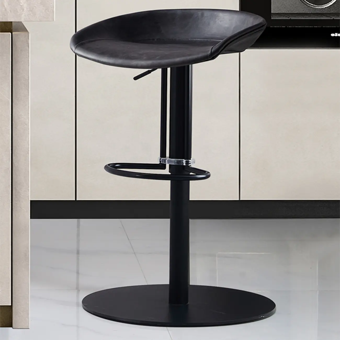 Modern Black Leather Swivel Adjustable Bar Stool Image - 1 | homeyfad