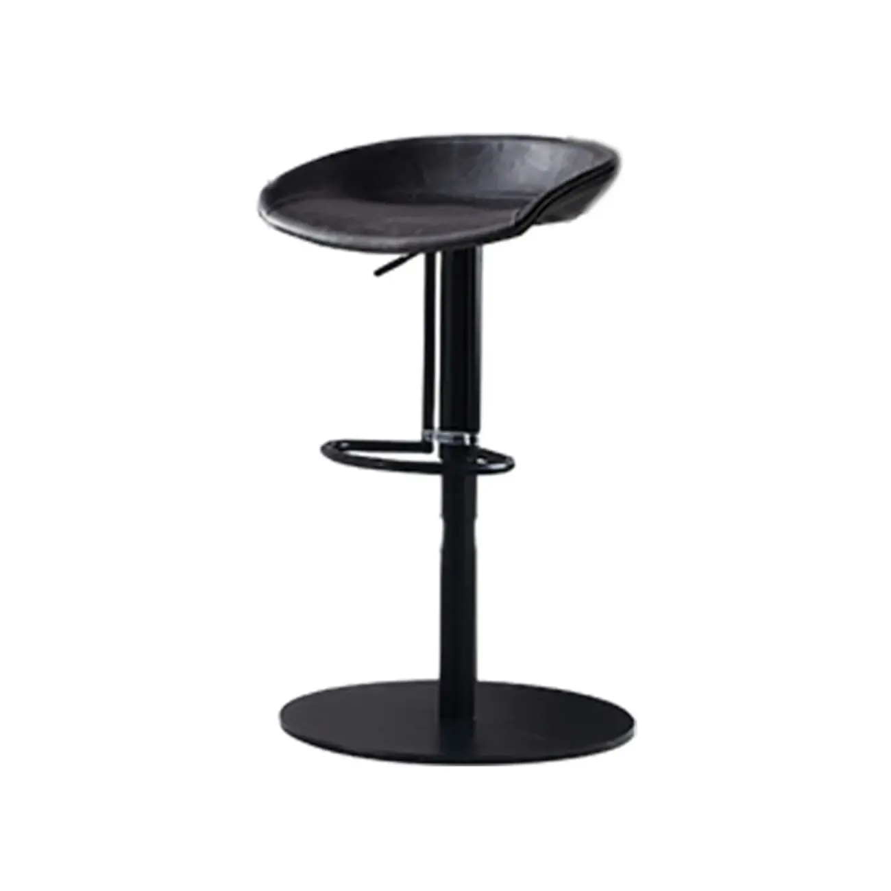 Modern Black Leather Swivel Adjustable Bar Stool Image - 15
