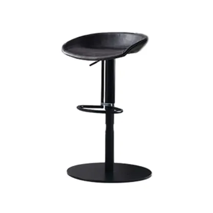 Modern Black Leather Swivel Adjustable Bar Stool Image - 15