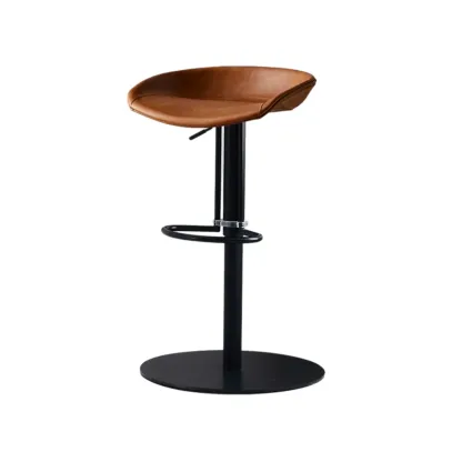 Modern Black Leather Swivel Adjustable Bar Stool Image - 16