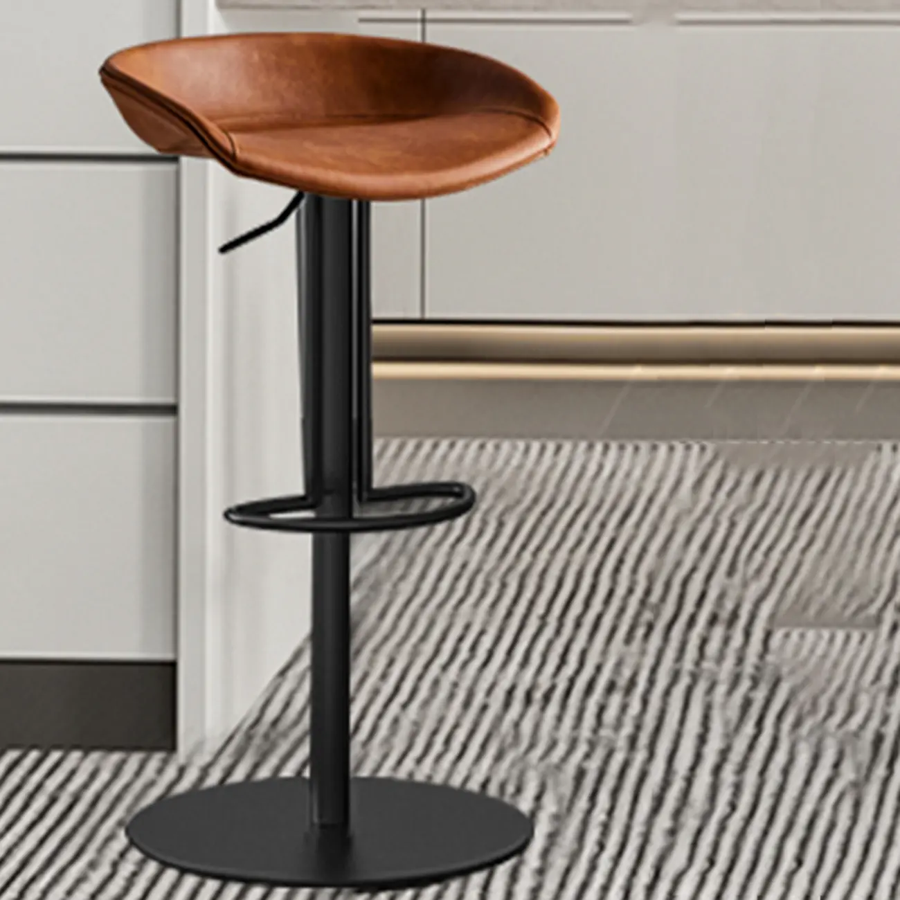 Modern Black Leather Swivel Adjustable Bar Stool Image - 2 | homeyfad