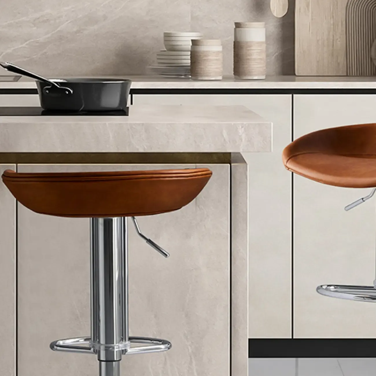 Modern Black Leather Swivel Adjustable Bar Stool Image - 5