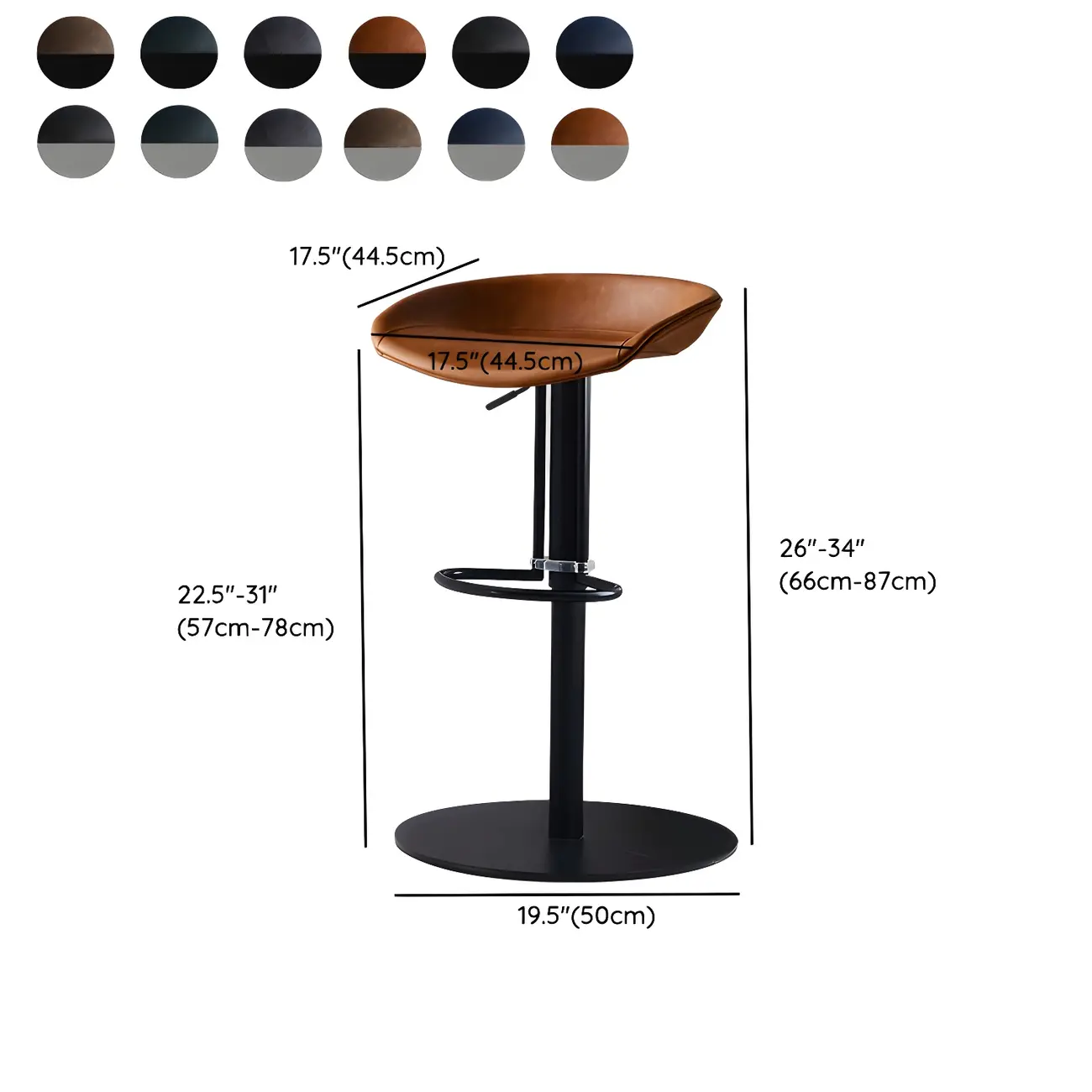Modern Black Leather Swivel Adjustable Bar Stool #size | homeyfad