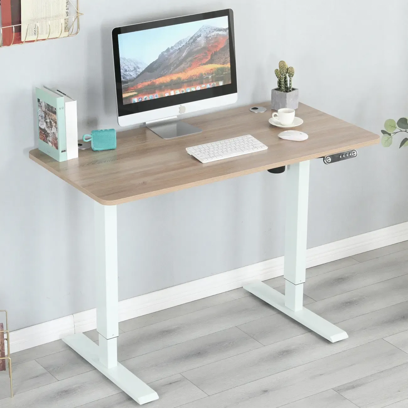 Stylish Oak Adjustable Height Computer Standing Desk for Office Image - 6