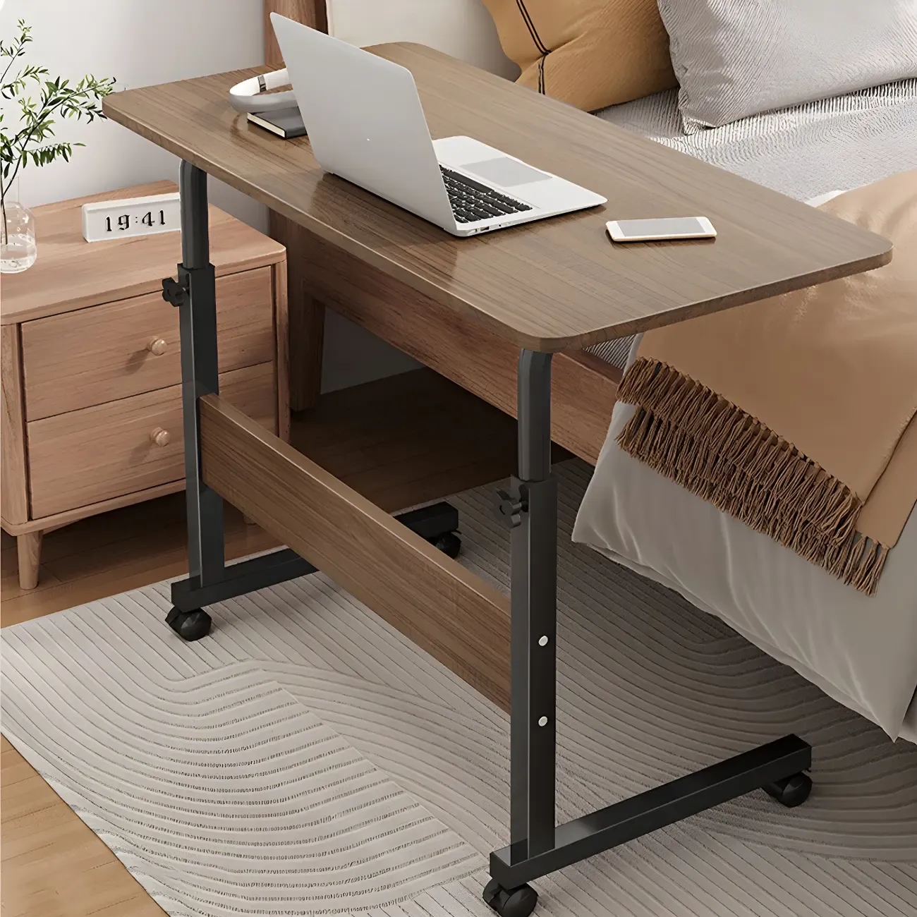 Modern Adjustable Wood Standing Desk Converter with Casters Image - 3