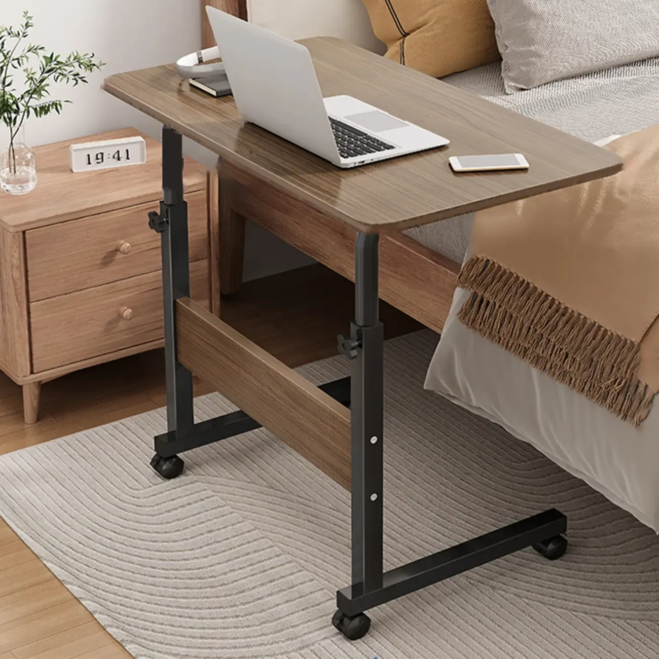 Modern Adjustable Wood Standing Desk Converter with Casters Image - 4