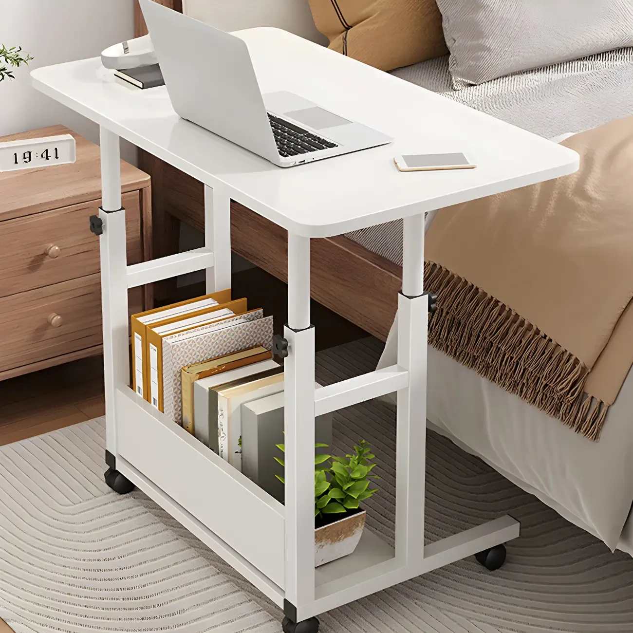 Modern Adjustable Wood Standing Desk Converter with Casters Image - 5