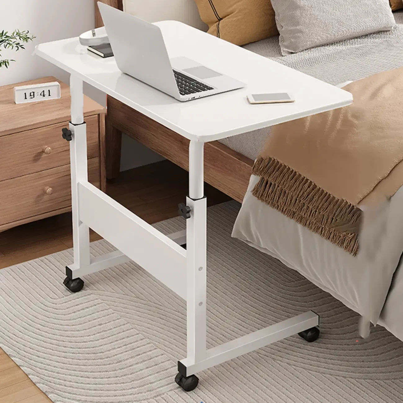 Modern Adjustable Wood Standing Desk Converter with Casters Image - 6