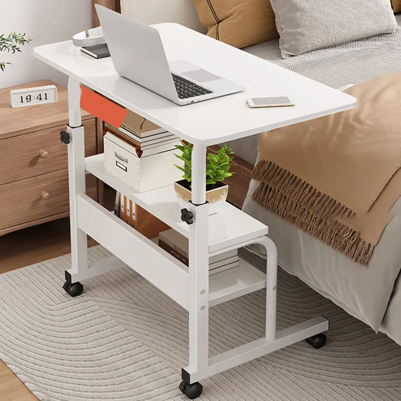 Modern Adjustable Wood Standing Desk Converter with Casters Image - 12