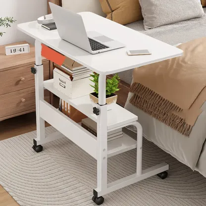 Modern Adjustable Wood Standing Desk Converter with Casters Image - 12