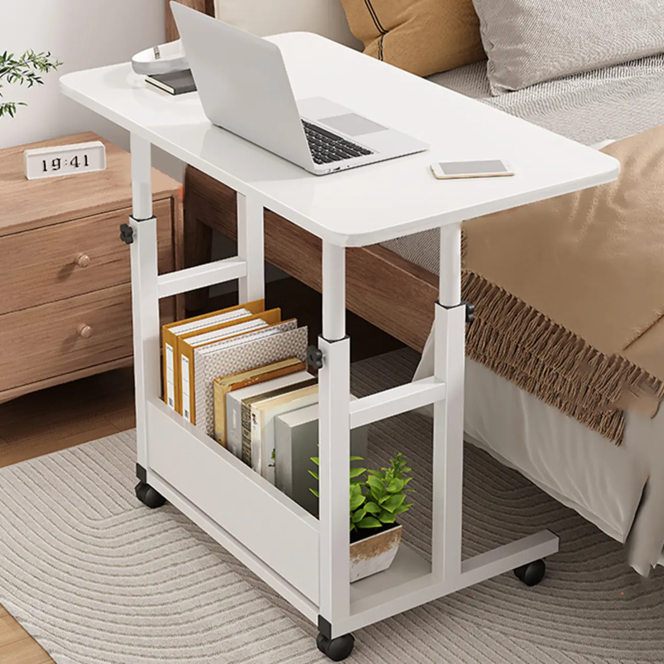 Modern Adjustable Wood Standing Desk Converter with Casters Image - 18 | homeyfad