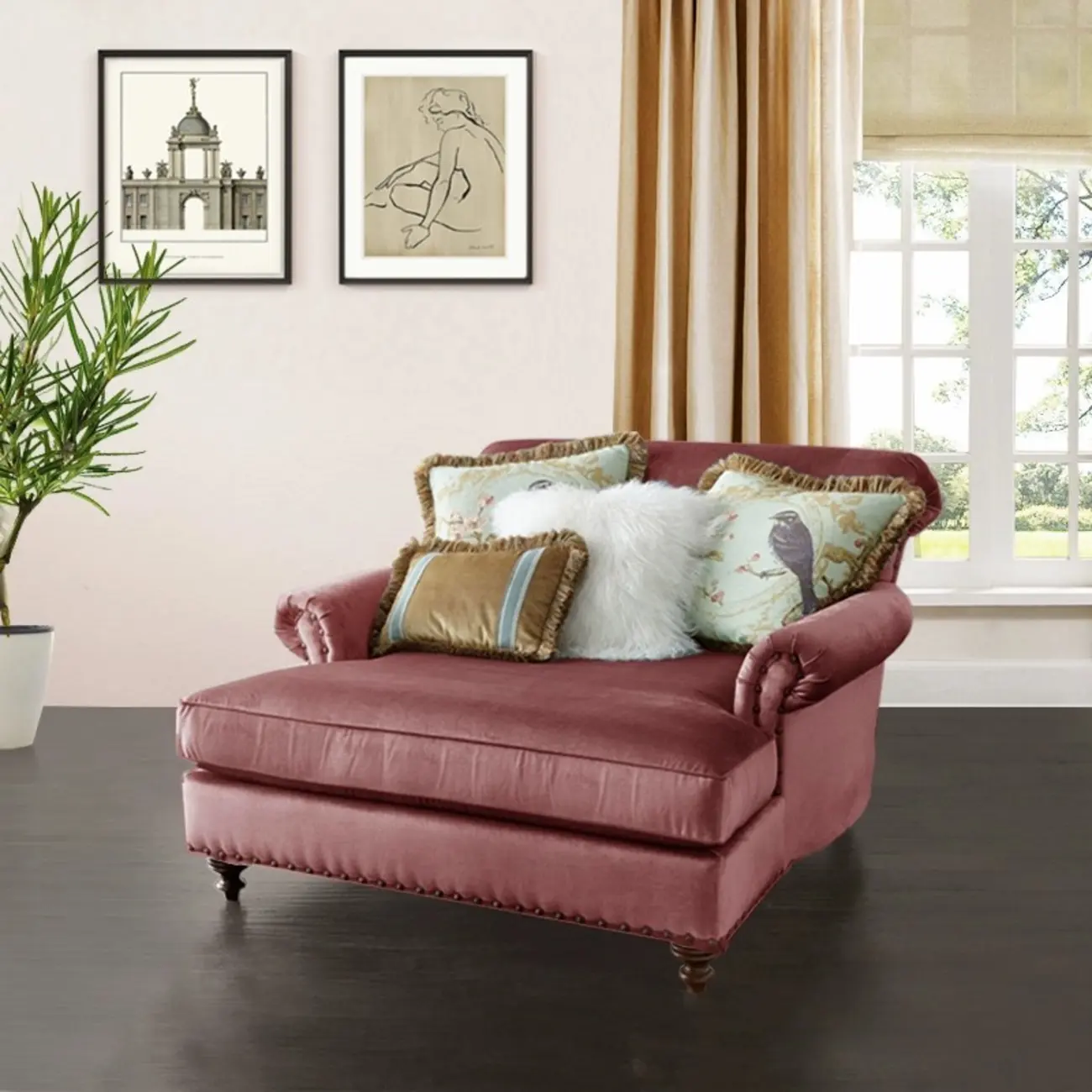 Elegant Solid Velvet Upholstery Nailhead Chaise Lounge Image - 1 | homeyfad