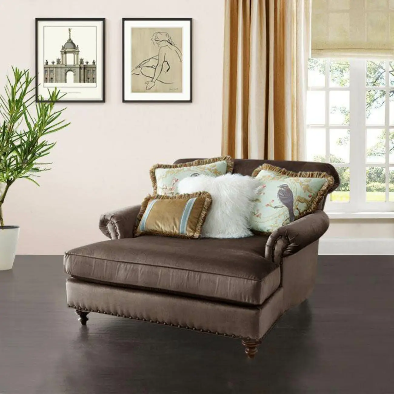 Elegant Solid Velvet Upholstery Nailhead Chaise Lounge Image - 2 | homeyfad