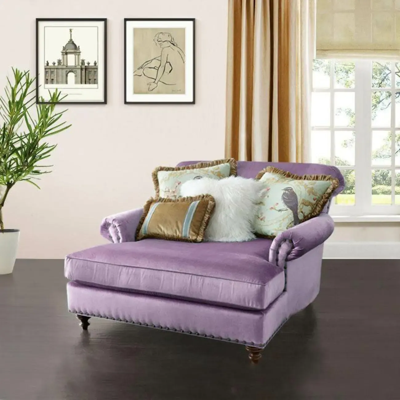 Elegant Solid Velvet Upholstery Nailhead Chaise Lounge Image - 3