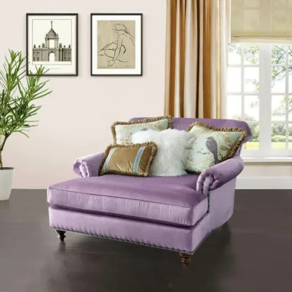 Elegant Solid Velvet Upholstery Nailhead Chaise Lounge Image - 3