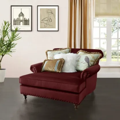 Elegant Solid Velvet Upholstery Nailhead Chaise Lounge Image - 6