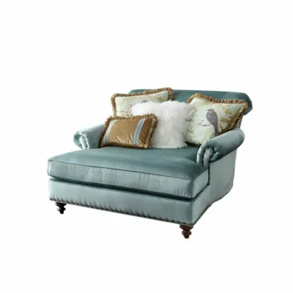 Elegant Solid Velvet Upholstery Nailhead Chaise Lounge Image - 7