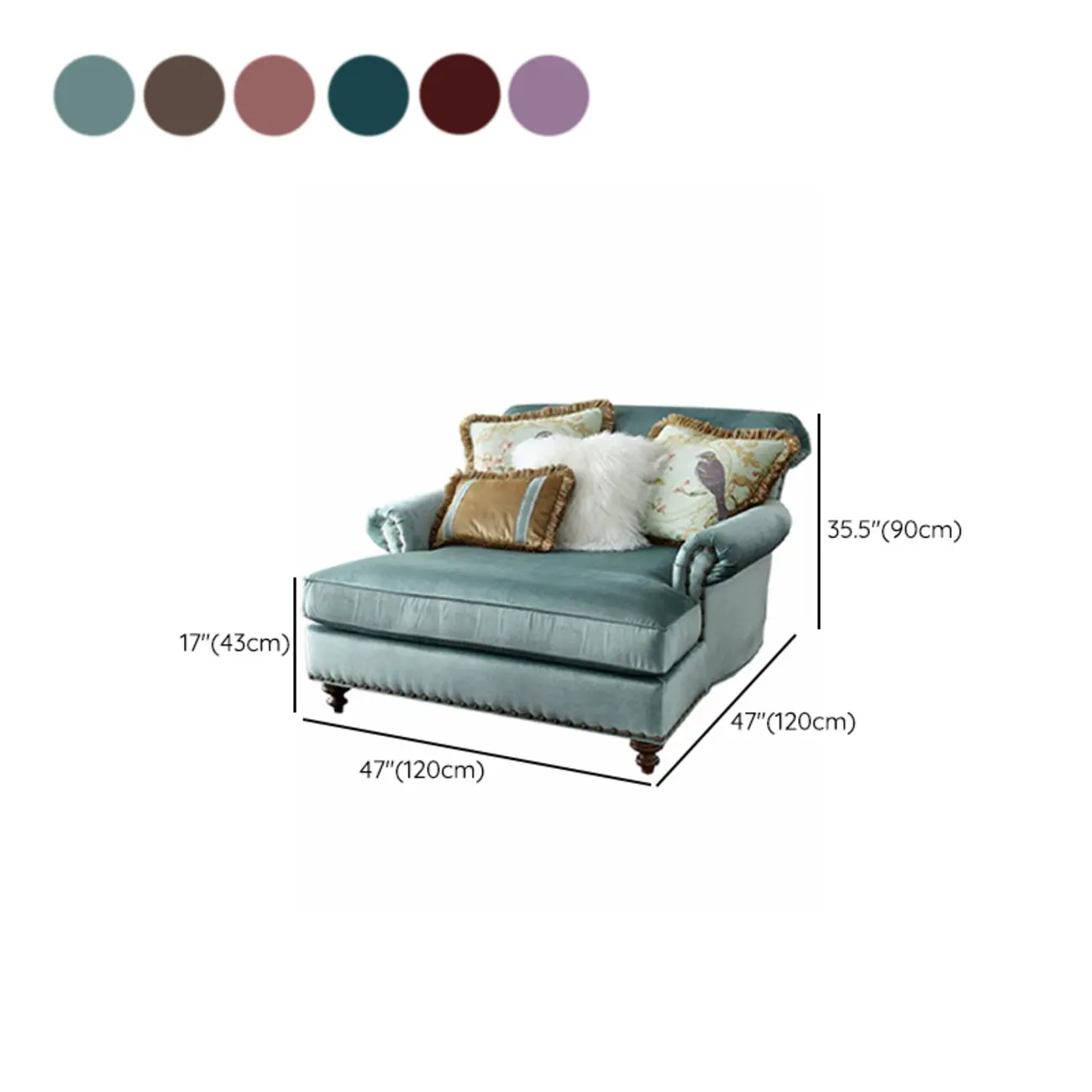 Elegant Solid Velvet Upholstery Nailhead Chaise Lounge #size