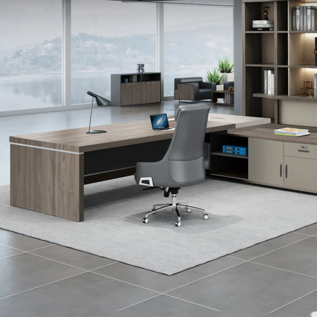 Beige L-Shaped Wood Executive Desk with Shelves and Drawers Image - 2 | homeyfad