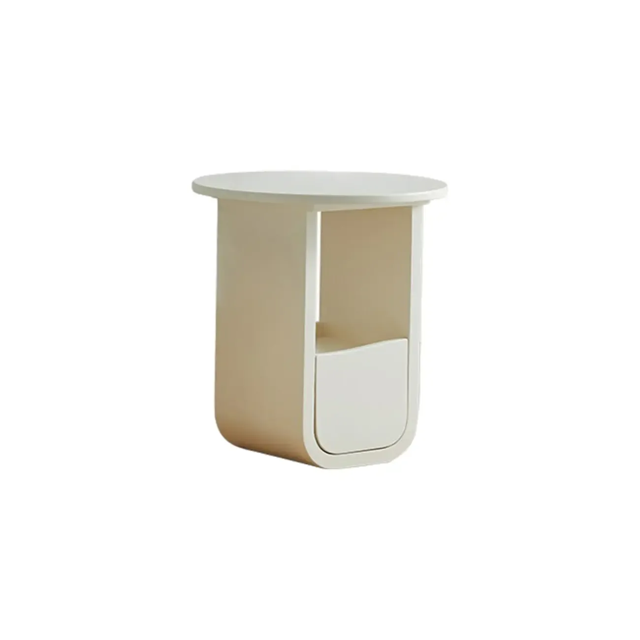 Scandinavian Chic Cream Round Wood Coffee Table with Drawer Image - 8