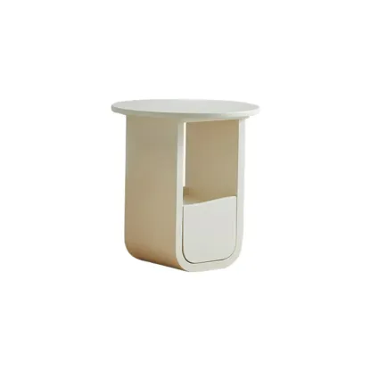 Scandinavian Chic Cream Round Wood Coffee Table with Drawer Image - 8