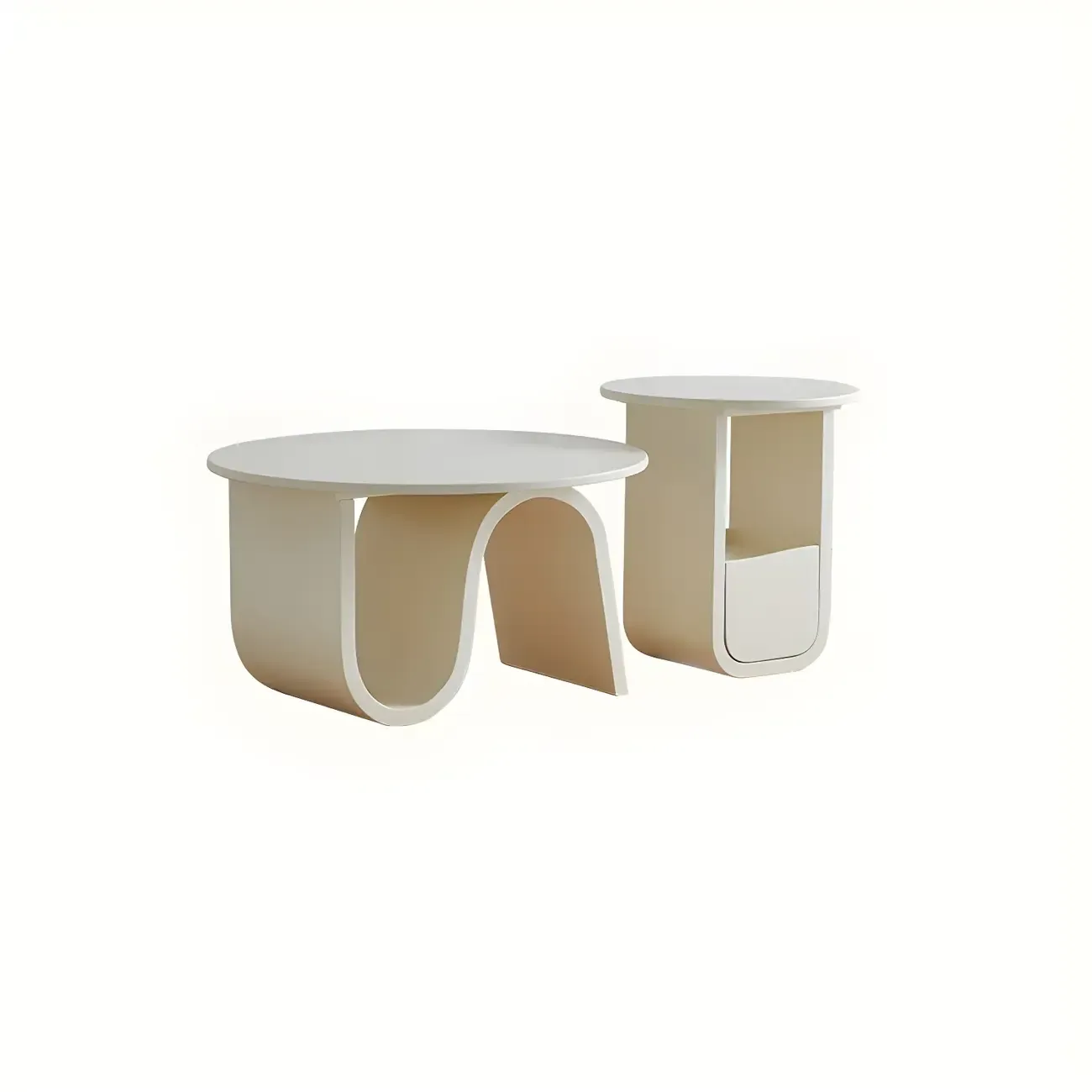 Scandinavian Chic Cream Round Wood Coffee Table with Drawer Image - 10