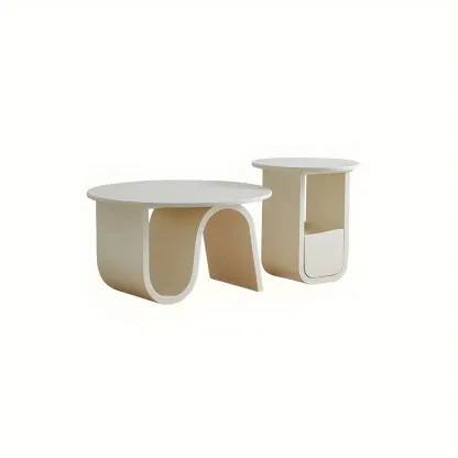 Scandinavian Chic Cream Round Wood Coffee Table with Drawer Image - 10