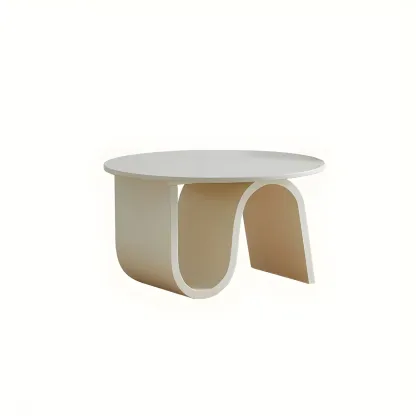Scandinavian Chic Cream Round Wood Coffee Table with Drawer Image - 9