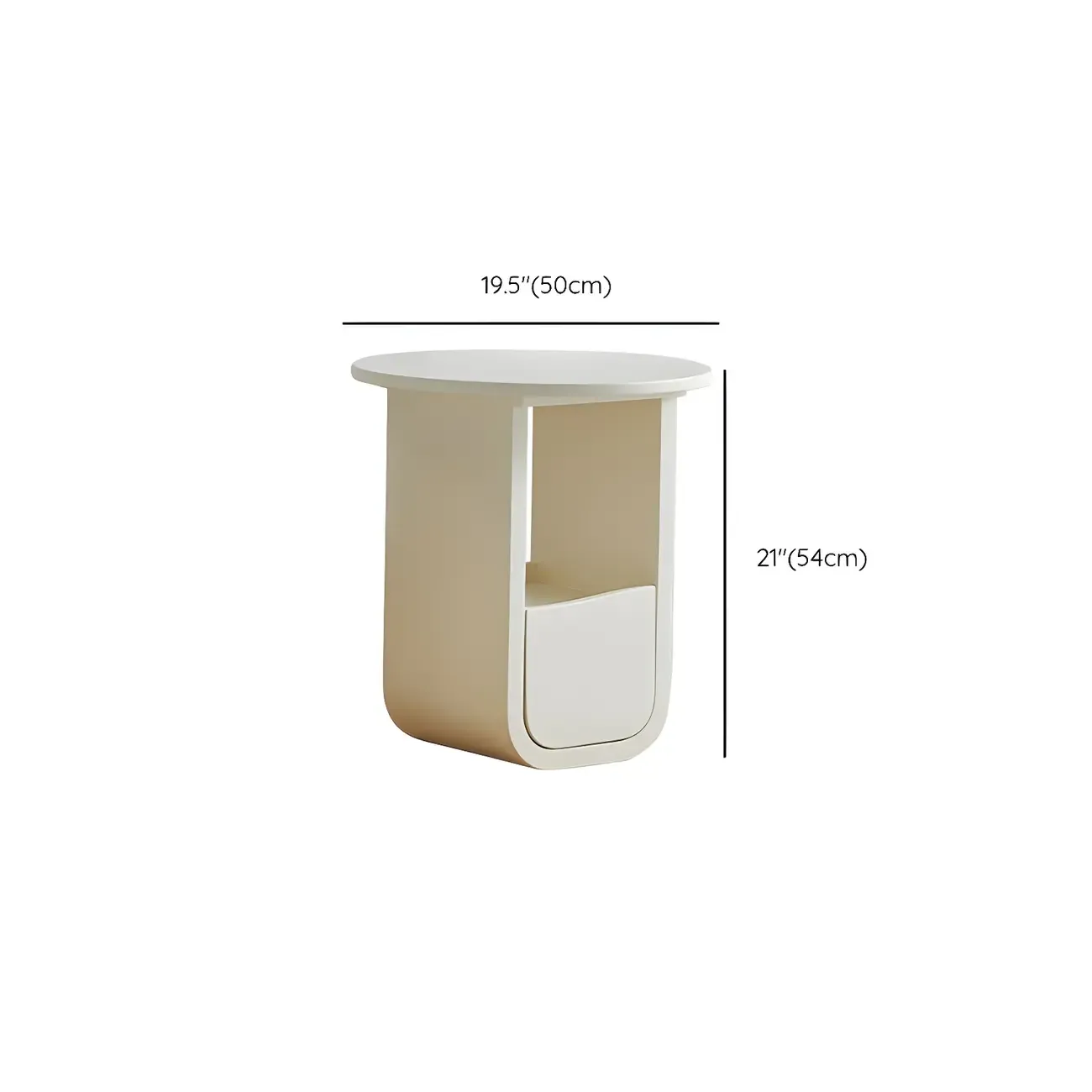 Scandinavian Chic Cream Round Wood Coffee Table with Drawer #size