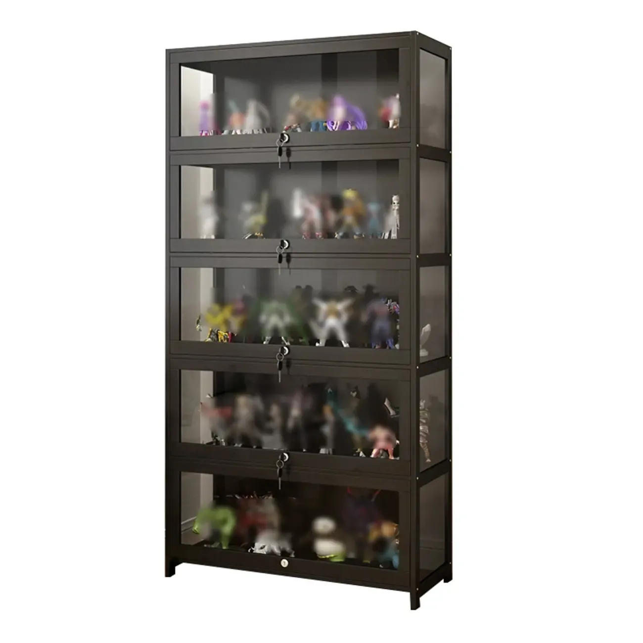 Living Room Black Bamboo Curio Display Cabinet Image - 3