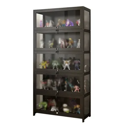 Living Room Black Bamboo Curio Display Cabinet Image - 3