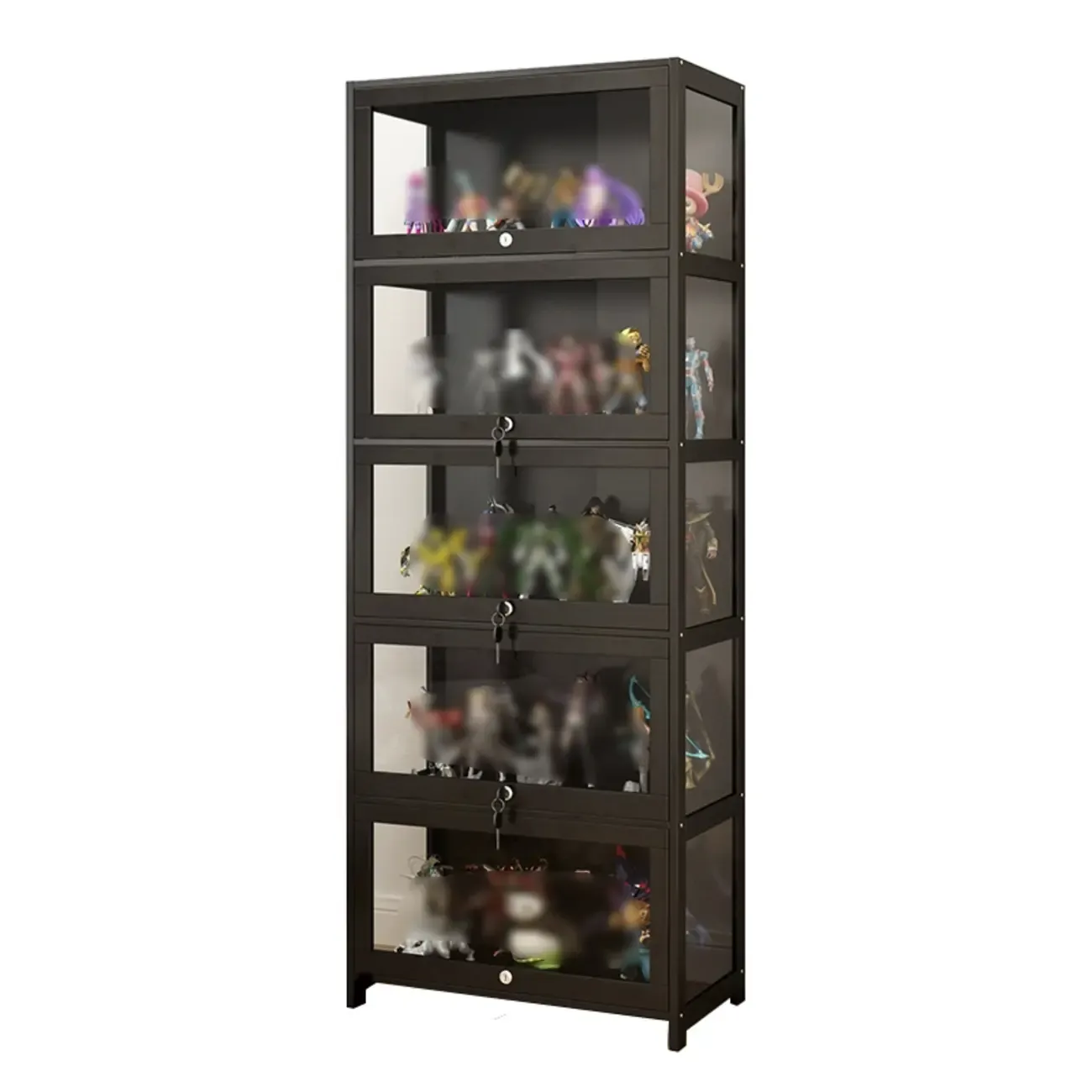 Living Room Black Bamboo Curio Display Cabinet Image - 4