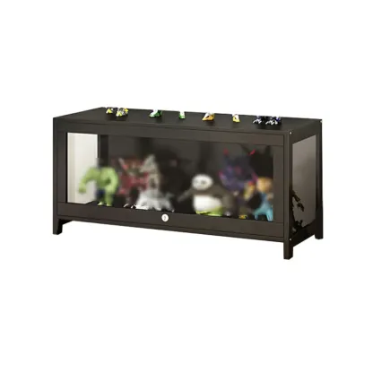 Living Room Black Bamboo Curio Display Cabinet Image - 5