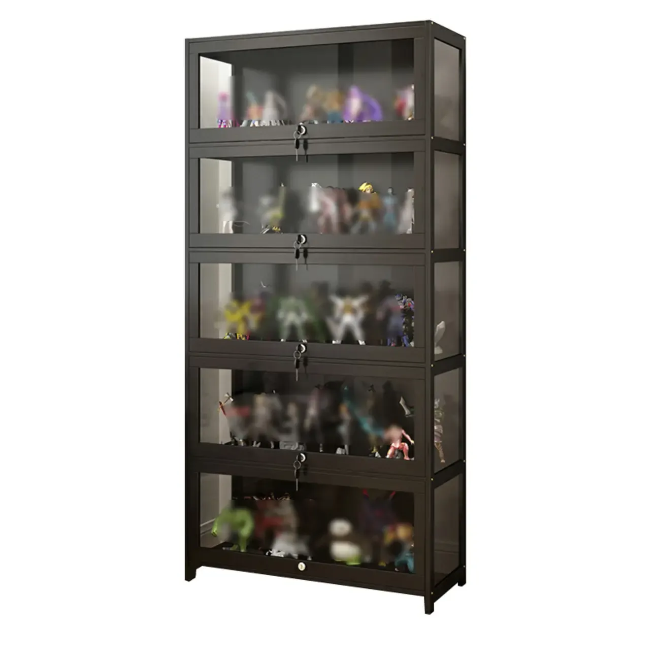 Living Room Black Bamboo Curio Display Cabinet Image - 8