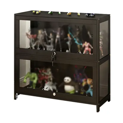 Living Room Black Bamboo Curio Display Cabinet Image - 11