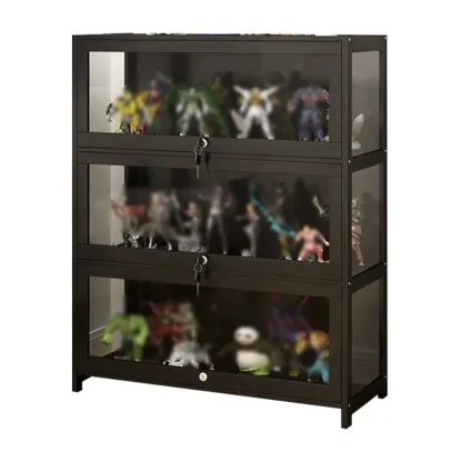 Living Room Black Bamboo Curio Display Cabinet Image - 14
