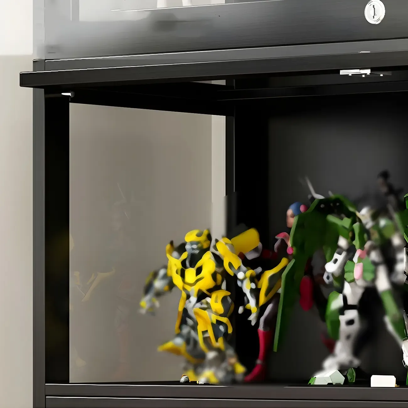 Living Room Black Bamboo Curio Display Cabinet Image - 15