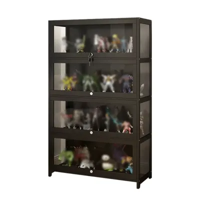 Living Room Black Bamboo Curio Display Cabinet Image - 18