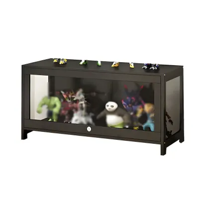 Living Room Black Bamboo Curio Display Cabinet Image - 20