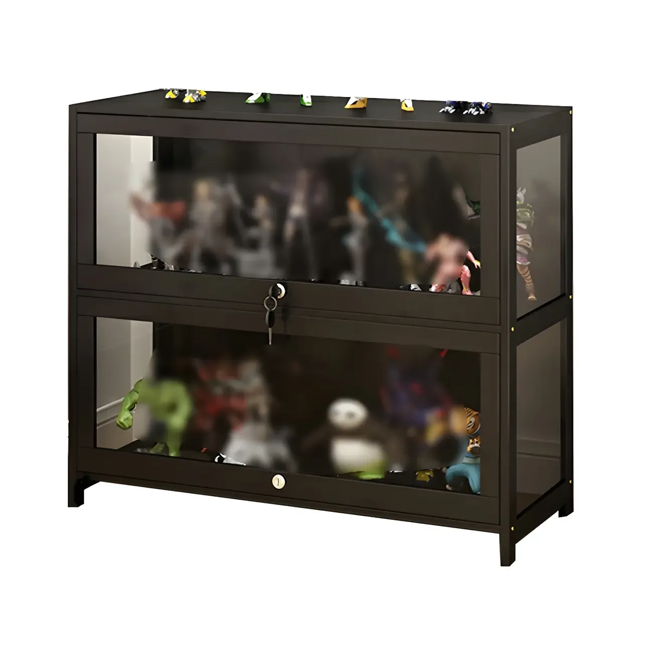 Living Room Black Bamboo Curio Display Cabinet Image - 21
