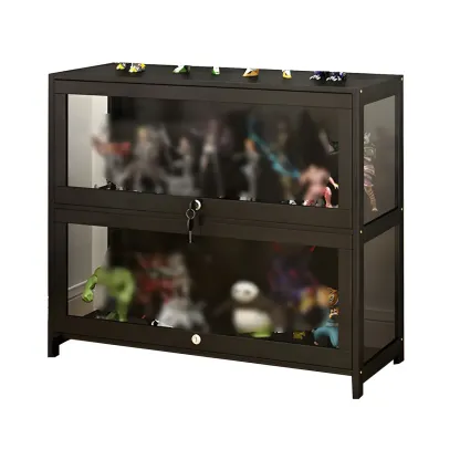 Living Room Black Bamboo Curio Display Cabinet Image - 21