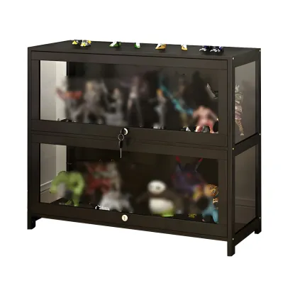 Living Room Black Bamboo Curio Display Cabinet Image - 22