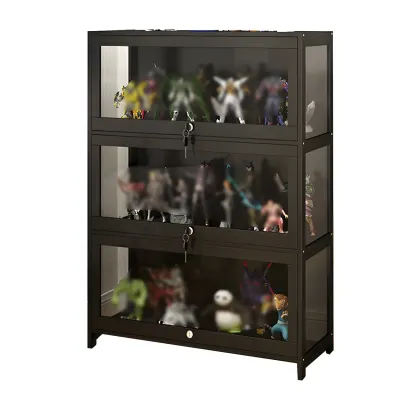Living Room Black Bamboo Curio Display Cabinet Image - 23