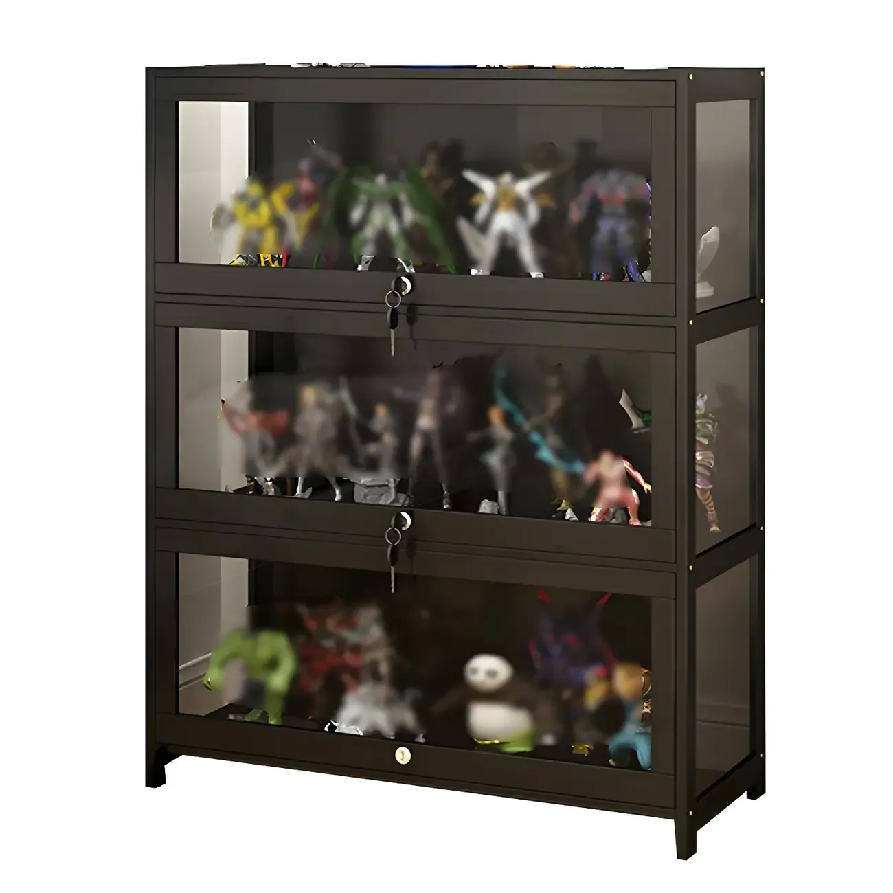 Living Room Black Bamboo Curio Display Cabinet Image - 24