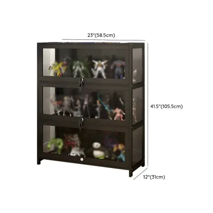 Living Room Black Bamboo Curio Display Cabinet Image - 31