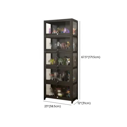 Living Room Black Bamboo Curio Display Cabinet Image - 37
